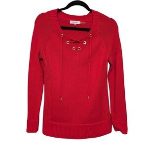 Calvin Klein XS Pullover Sweater Red Grommet Shaker Knit Nautical Preppy Bold ~